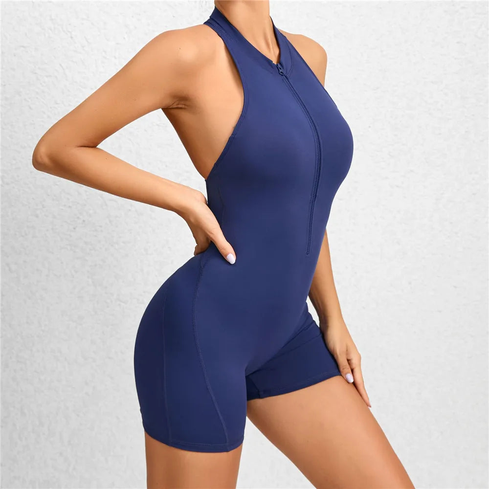 Yoga Women's Padded Workout Suit One-Piece Jumpsuit Workout Set Sports Fitness Overalls Gym Clothing Zipper Long Short 2025 New - She Vibess By C2P