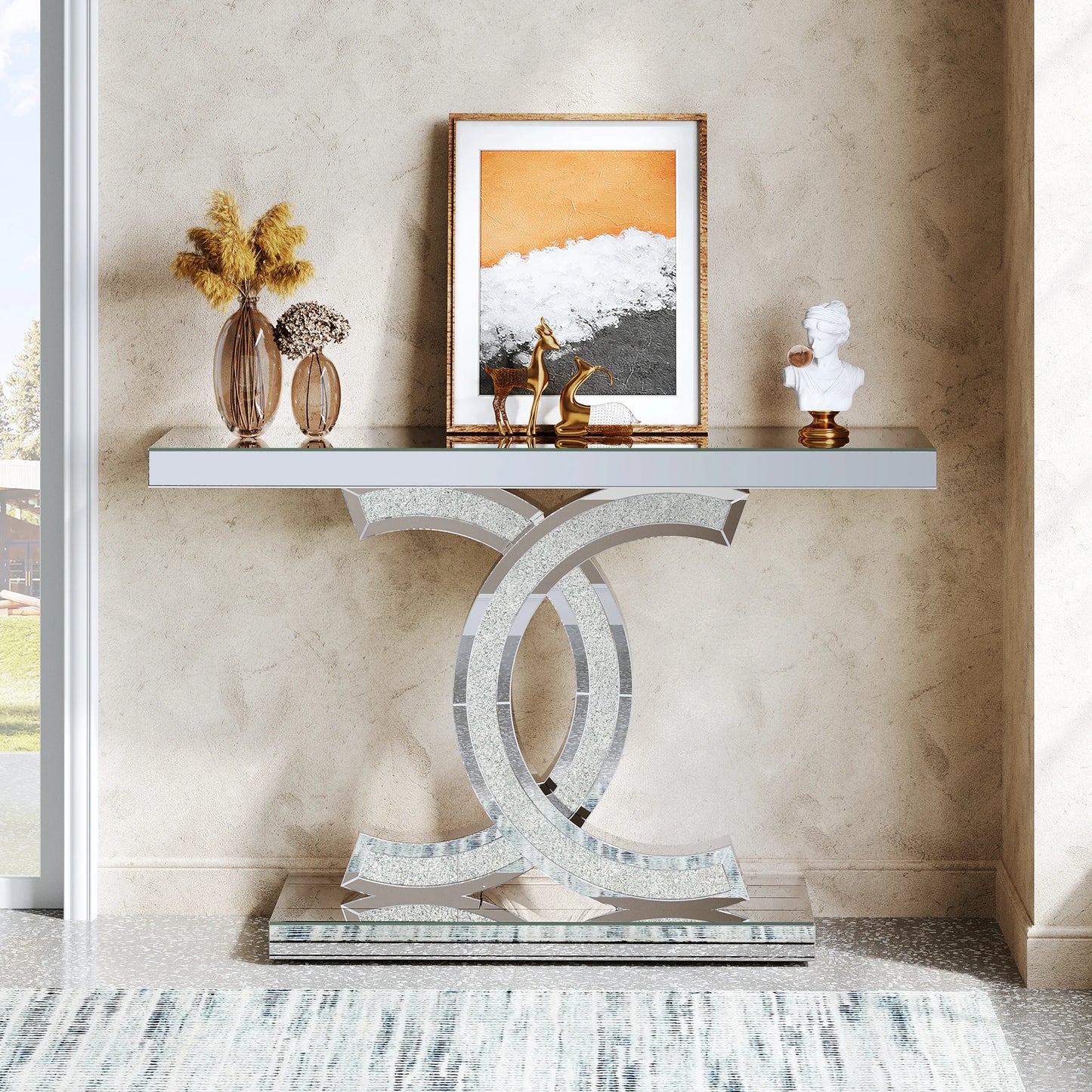 Tribesigns Gold Entryway Table, Modern 39-Inch Console Faux Marble Narrow Wood Sofa with Geometric Metal Legs - She Vibess By C2P