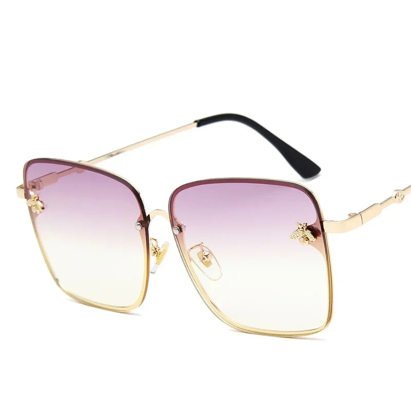 2024 New Fashion Lady Oversized Rimless Square Bee Sunglasses Women Men Small Glasses Gradient Sun Glasses Female UV400 - She Vibess By C2P