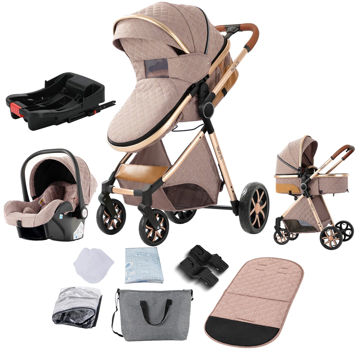 Lightweight Baby Stroller 3 in 1 Newborns Travel System Prams Multifunctional High Landscape Baby 4 IN 1 Strollers with Isofix - She Vibess By C2P