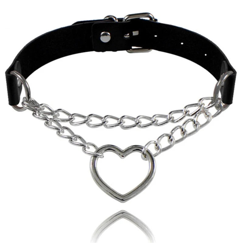 Harajuku Punk Rock Gothic Choker Necklace Women Sexy PU Leather Heart Lock Key Spike Collar Chocker Gothic Cosplay Accessories-I’m Over 21 - She Vibess By C2P
