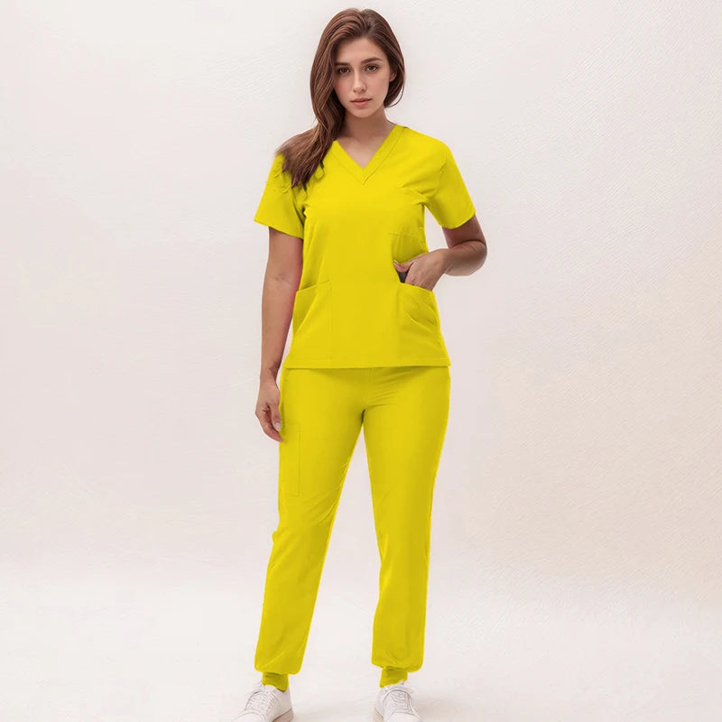 2025 New Nurse Uniforms V-neck Top Jogger Pants Scrub Sets Surgical Workwear Dentist Nursing Suit Hospital Doctor Outfit S21 - She Vibess By C2P