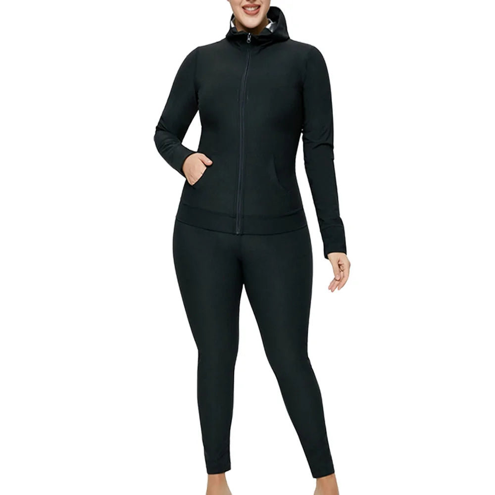 2pcs Women Sweat Sauna Suit Set - Full Zip Fitness Sauna Jacket and Leggings for Comfort and Performance Heat Up Your Workouts a - She Vibess By C2P