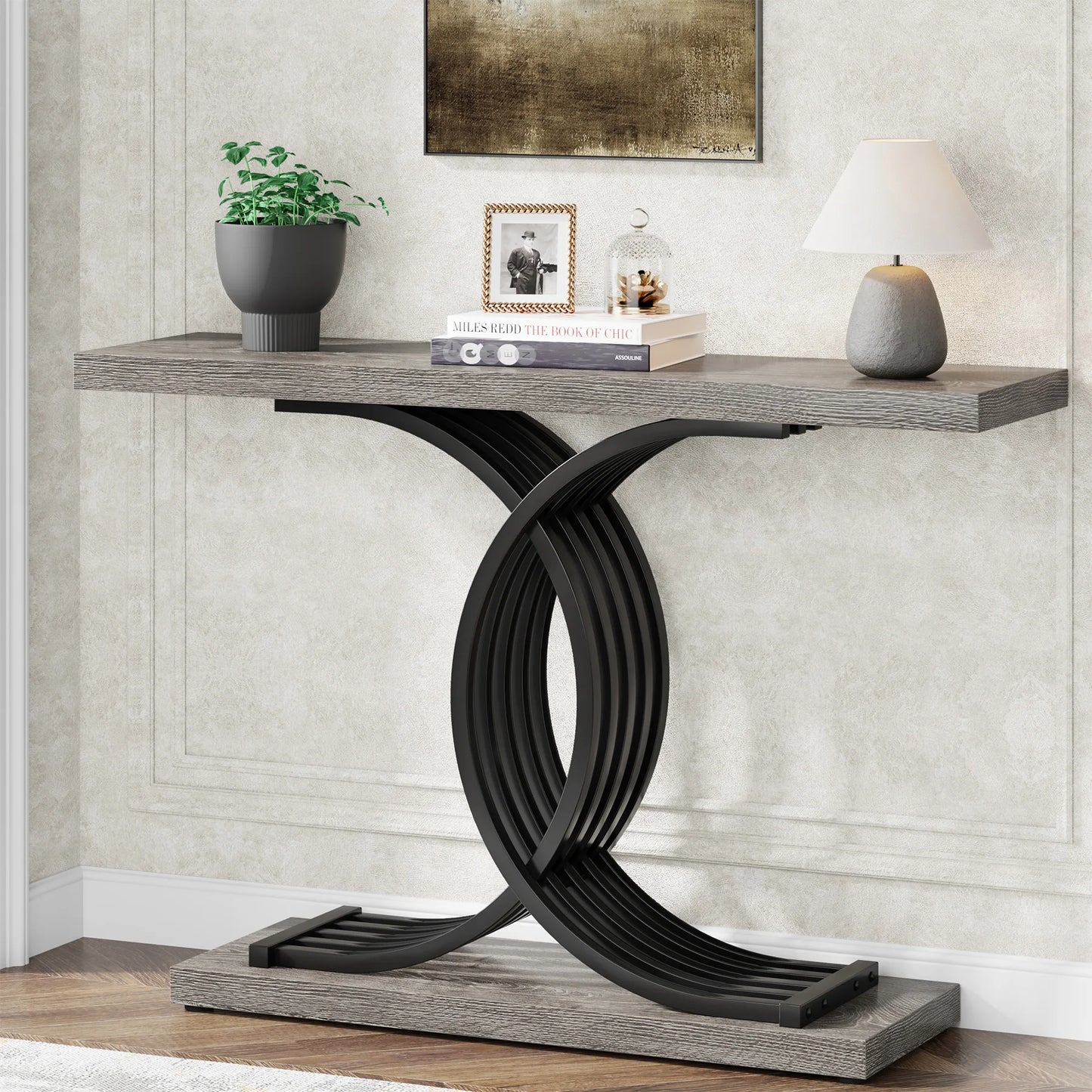 Tribesigns Gold Entryway Table, Modern 39-Inch Console Faux Marble Narrow Wood Sofa with Geometric Metal Legs - She Vibess By C2P