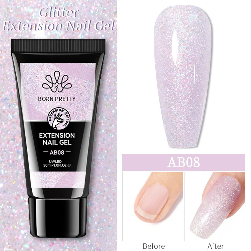 BORN PRETTY 30ml Glitter Acrylic Gel Finger Extension Nail Polish Silver Pink Extension Gel Polish Soak Off Nail Slip Solution - She Vibess By C2P