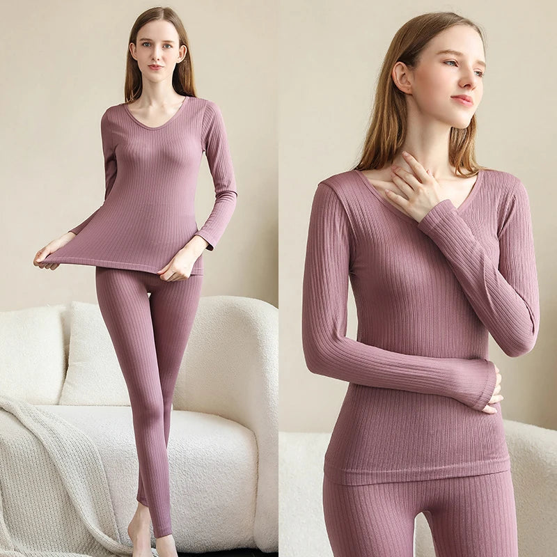 1 Set Warm Thermal Underwear Sexy Ladies Intimates Long Johns Women Shaped Sets Female Middle Collar Thermal Shaping Clothes - She Vibess By C2P