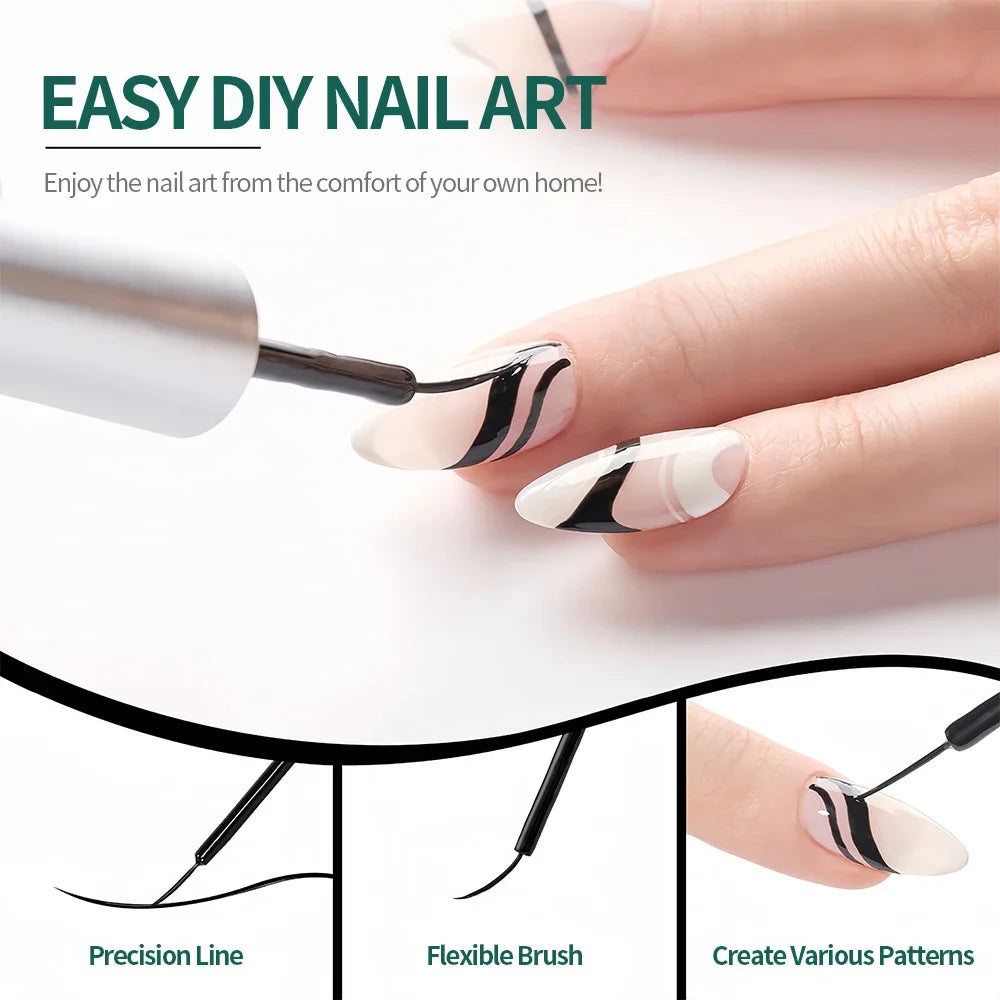 NAILPOP Gel Nail Polish Liner 8ML 5 Colors Nail Art Paint Gel for French Tips Swirls DIY Manicure Soak Off UV Cure with Brush - She Vibess By C2P
