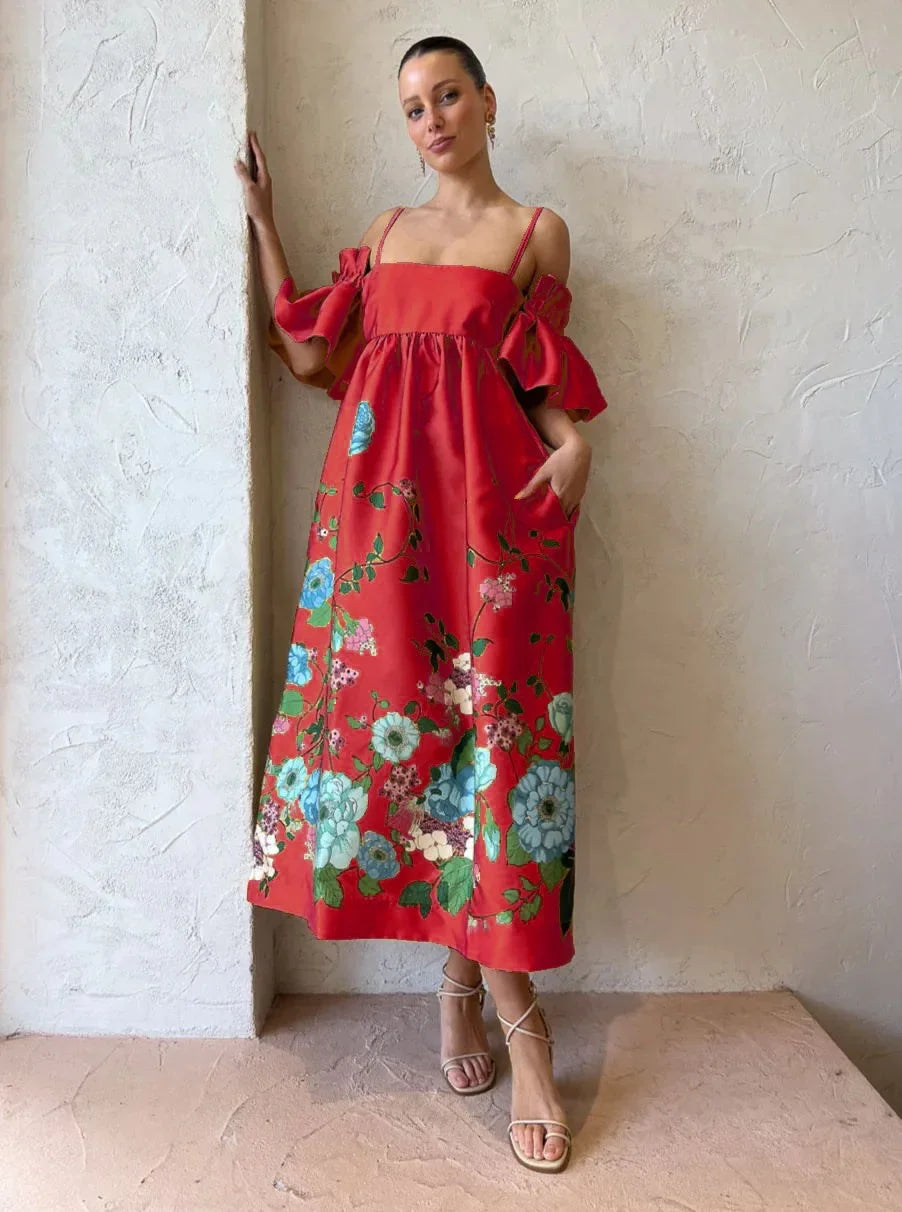 SoleVibe™ 2024 One-Shoulder Vintage Print Dress – Sexy Halter, Hidden Pockets, and Elegant Summer Party Vibes - She Vibess By C2P