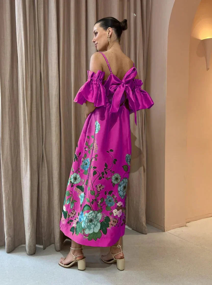 SoleVibe™ 2024 One-Shoulder Vintage Print Dress – Sexy Halter, Hidden Pockets, and Elegant Summer Party Vibes - She Vibess By C2P