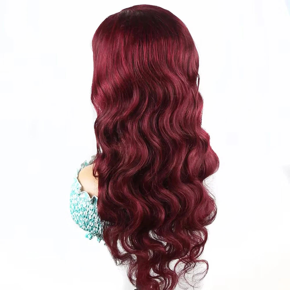 200 Density 99J Burgundy 30 36 Inch HD PrePlucked Transparent Remy Body Wave 13x4 13x6 Lace Frontal Wig Human Hair For Women - She Vibess By C2P