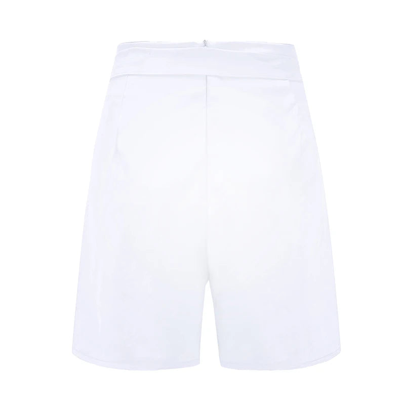 Y2K Solid Button Front Shorts Tie Waist Beach Summer High Waist Shorts Women's Clothing - She Vibess By C2P