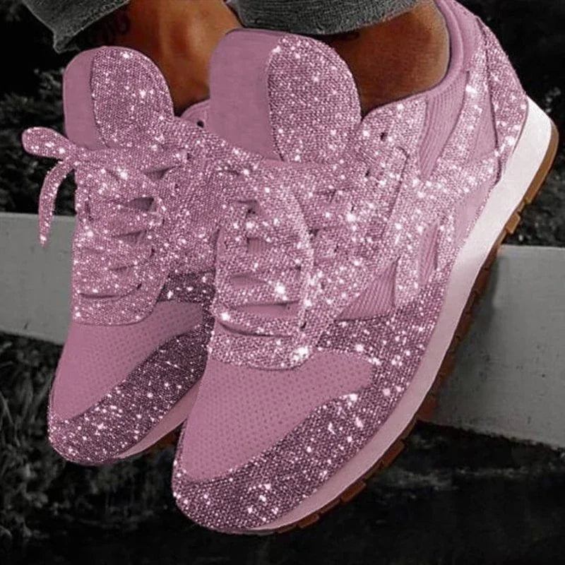 2024 New Women Flat Sneakers Casual Bling Vulcanized Shoes Women Mesh Lace Up Platform Plus Size Fashion Outdoor Woman Shoes - She Vibess By C2P