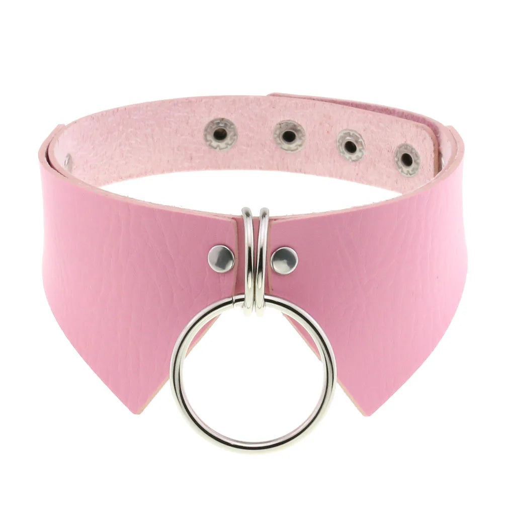 DIEZI Harajuku Pink PU Leather Star Heart Flower Choker Necklace Torques For Women Men Gothic Pink PU Leather -I’m Over 21 - She Vibess By C2P