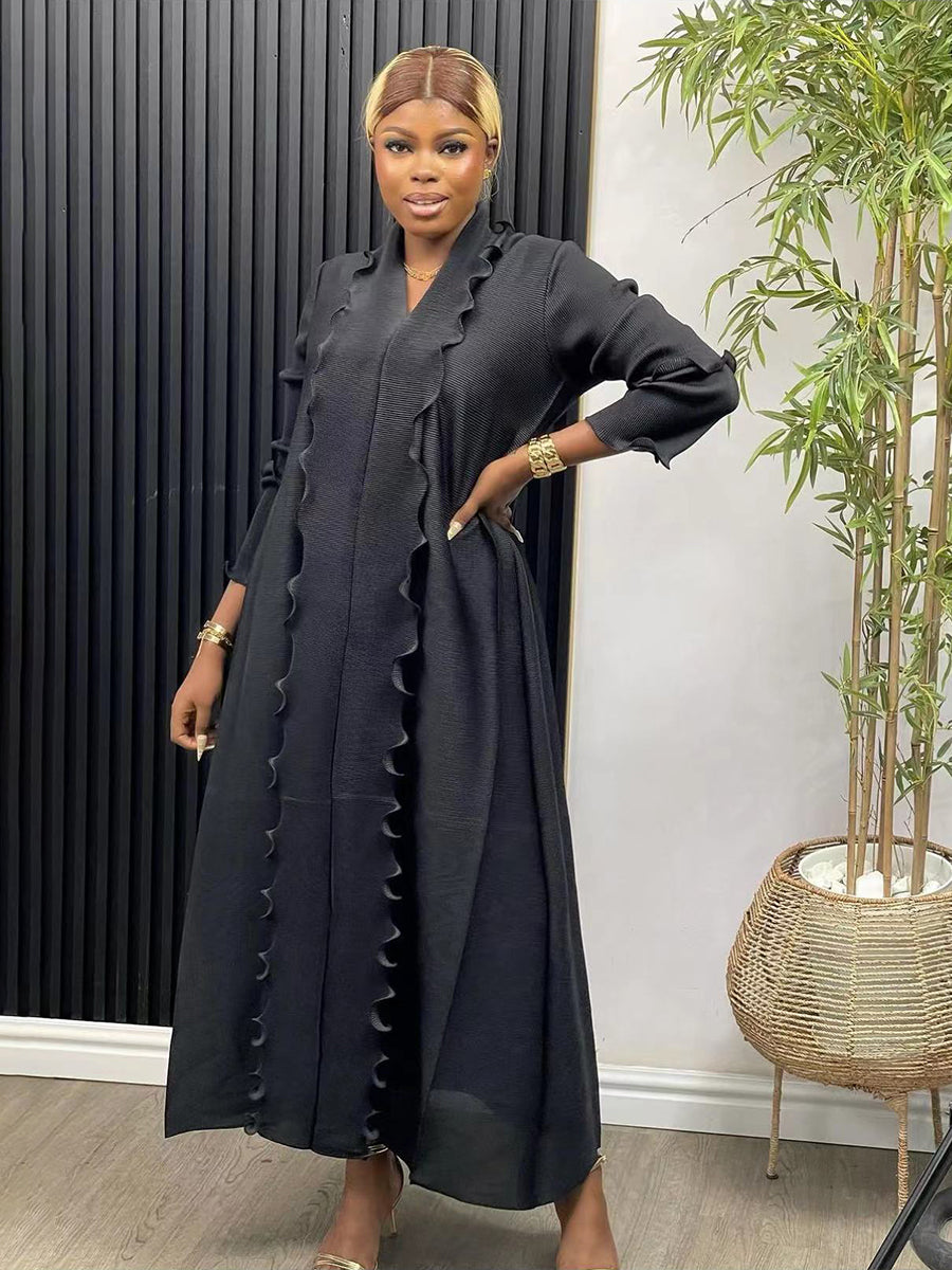 EGRM Miyake Pleated Maxi Long Dress Solid Ruffles Full Sleeve with Belt Formal Dresses for Women 2024 Summer New Hot Sales 8R295 - She Vibess By C2P