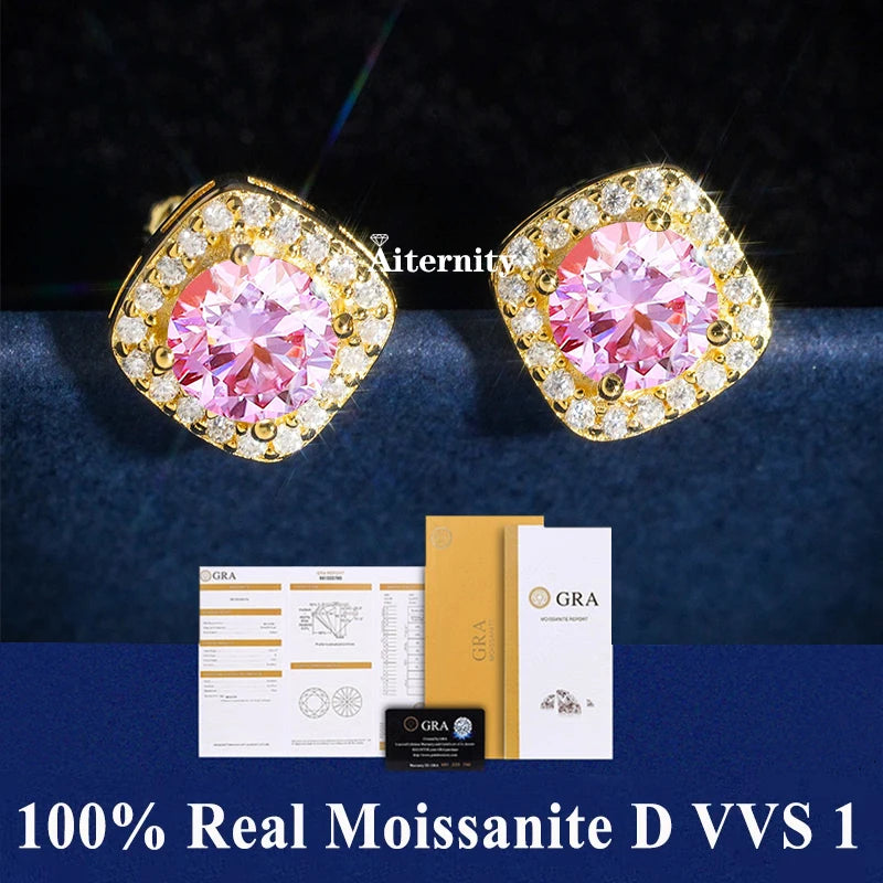 2 GRA Certificates S925 Sterling Silver Stud Earrings For Women And Men 100% Real Moissanite Pass Diamond Test Pen Fine Jewelry - She Vibess By C2P