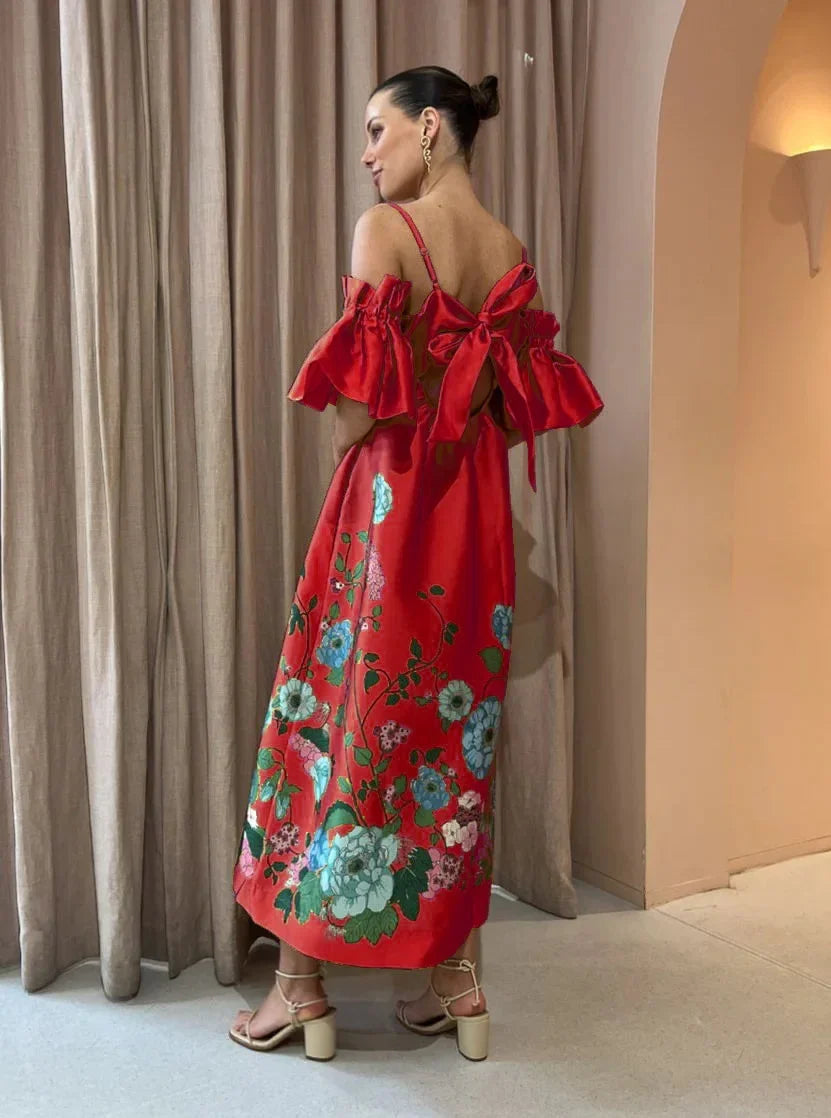 SoleVibe™ 2024 One-Shoulder Vintage Print Dress – Sexy Halter, Hidden Pockets, and Elegant Summer Party Vibes - She Vibess By C2P