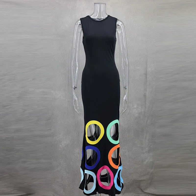 Summer Black Slim Hollow Sexy Party Vacation Long Dress Women's Elegant Casual Sleeveless Sundress New High Waist Evening Dress - She Vibess By C2P