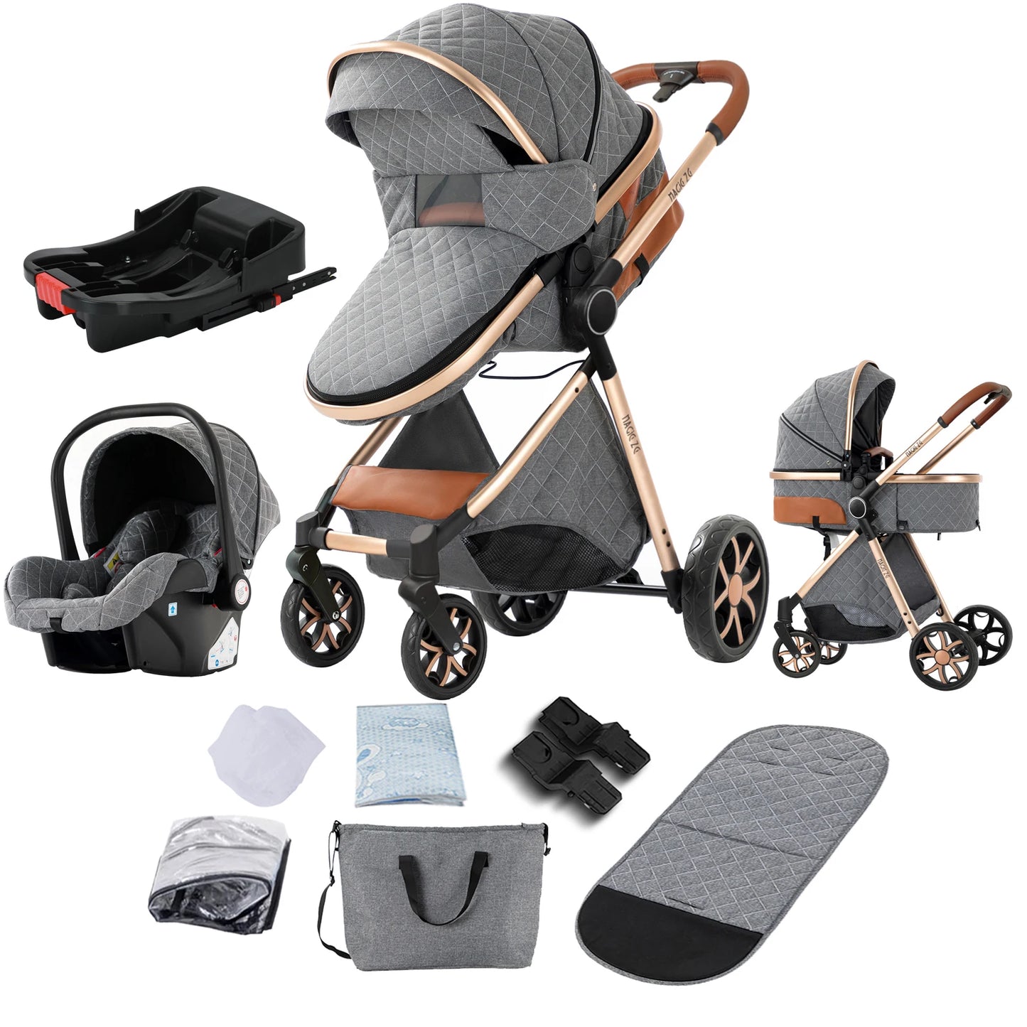 Lightweight Baby Stroller 3 in 1 Newborns Travel System Prams Multifunctional High Landscape Baby 4 IN 1 Strollers with Isofix - She Vibess By C2P