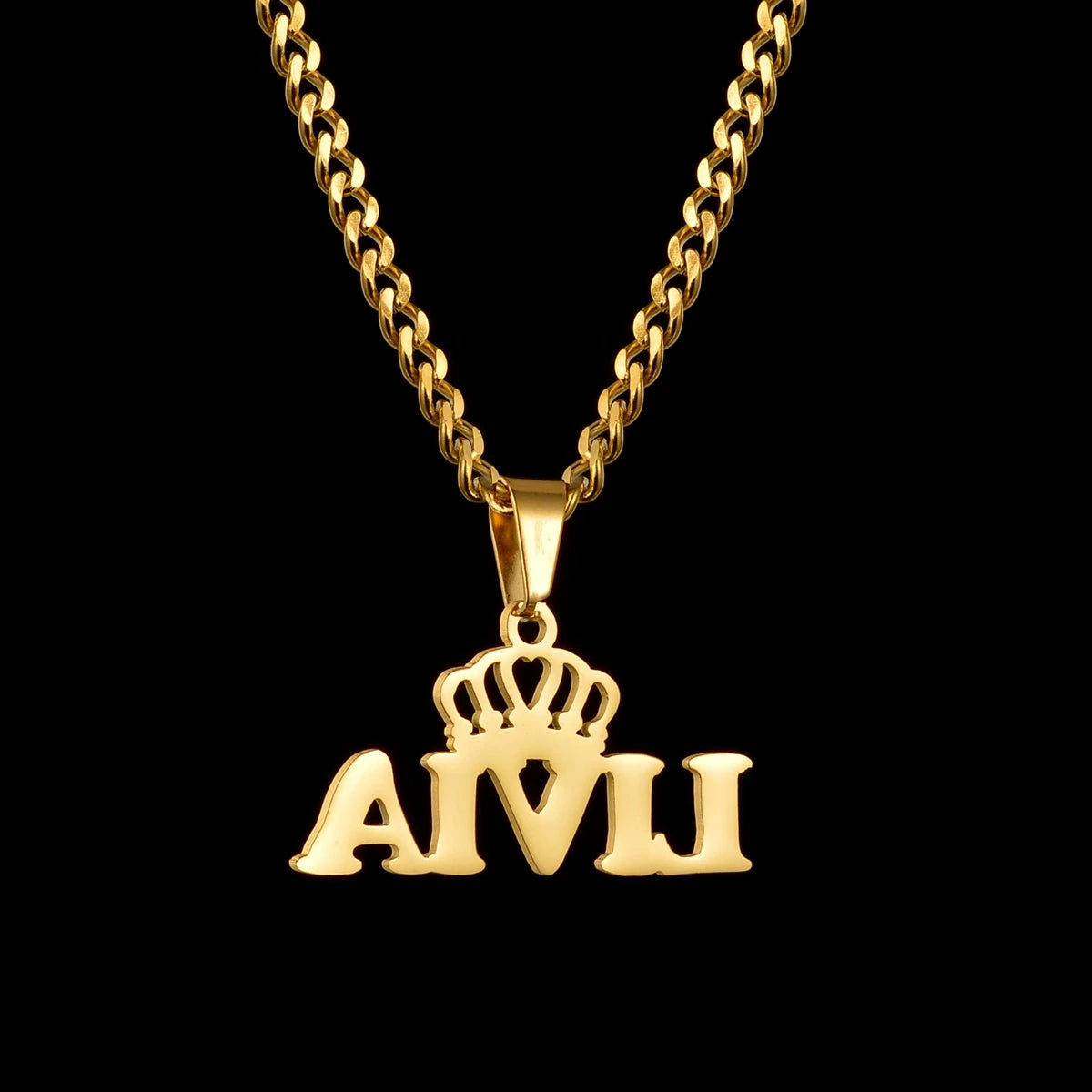 Goxijite Customized Name Pendant For Men Women Stainless Steel Personalized Big Crown Letter Necklace Thick Chain Jewelry Gift - She Vibess By C2P
