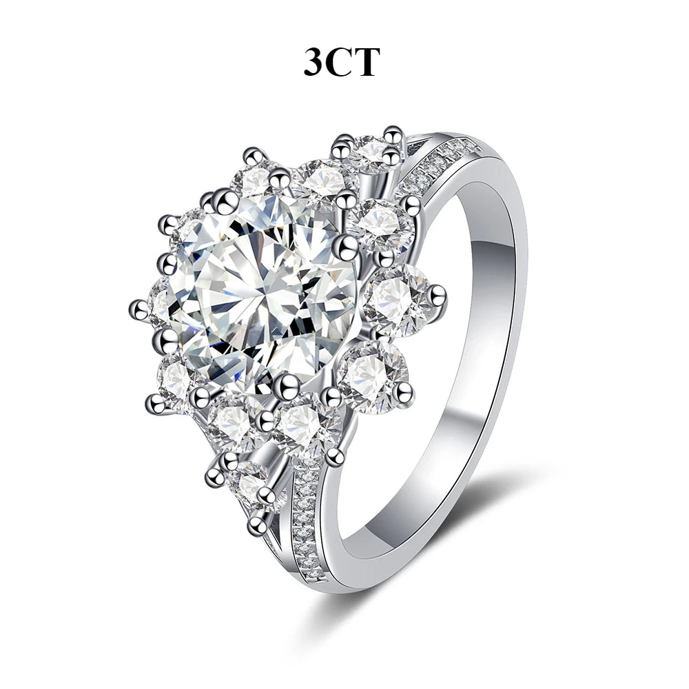 FEOBUR 10CT Moissanite Ring with Certificate for Women 100% 925 Sterling Silver Sunflower Diamond Rings Engagement Jewelry Wedding Band - She Vibess By C2P