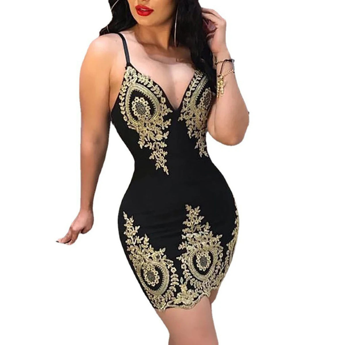 Sexy summer party halter dress Sleeveless slim-fit mini dress with low neck and halter back - She Vibess By C2P