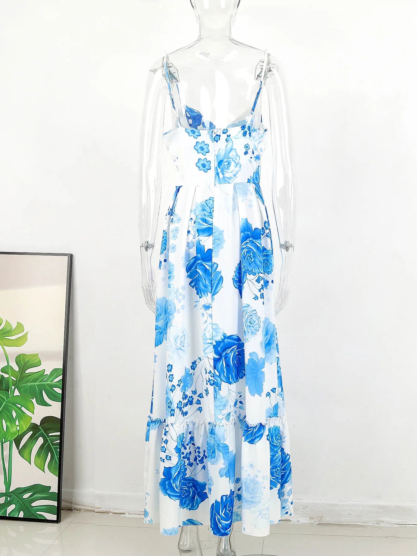 Summer Print Long Dress Women Clothing Lace Up Sling Party Dresses Pattern Strappy Ladies Hollow Out V-Neck Beach Vestidos - She Vibess By C2P