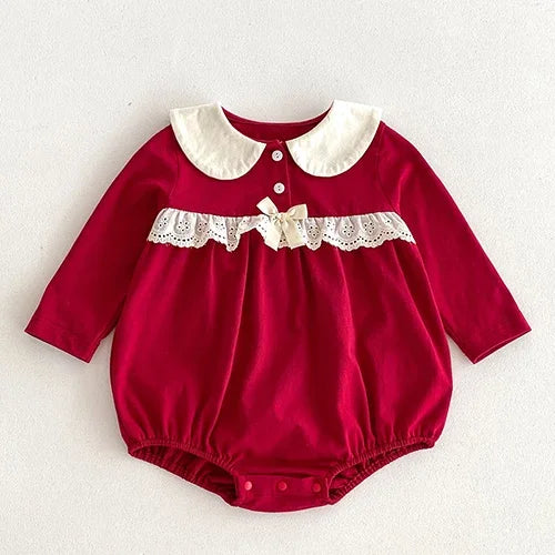 2024 New Autumn Christmas Newborn Baby Girls Long Sleeved Cotton Splicing Infant Baby Jumpsuit 0-24M Children Clothes - She Vibess By C2P