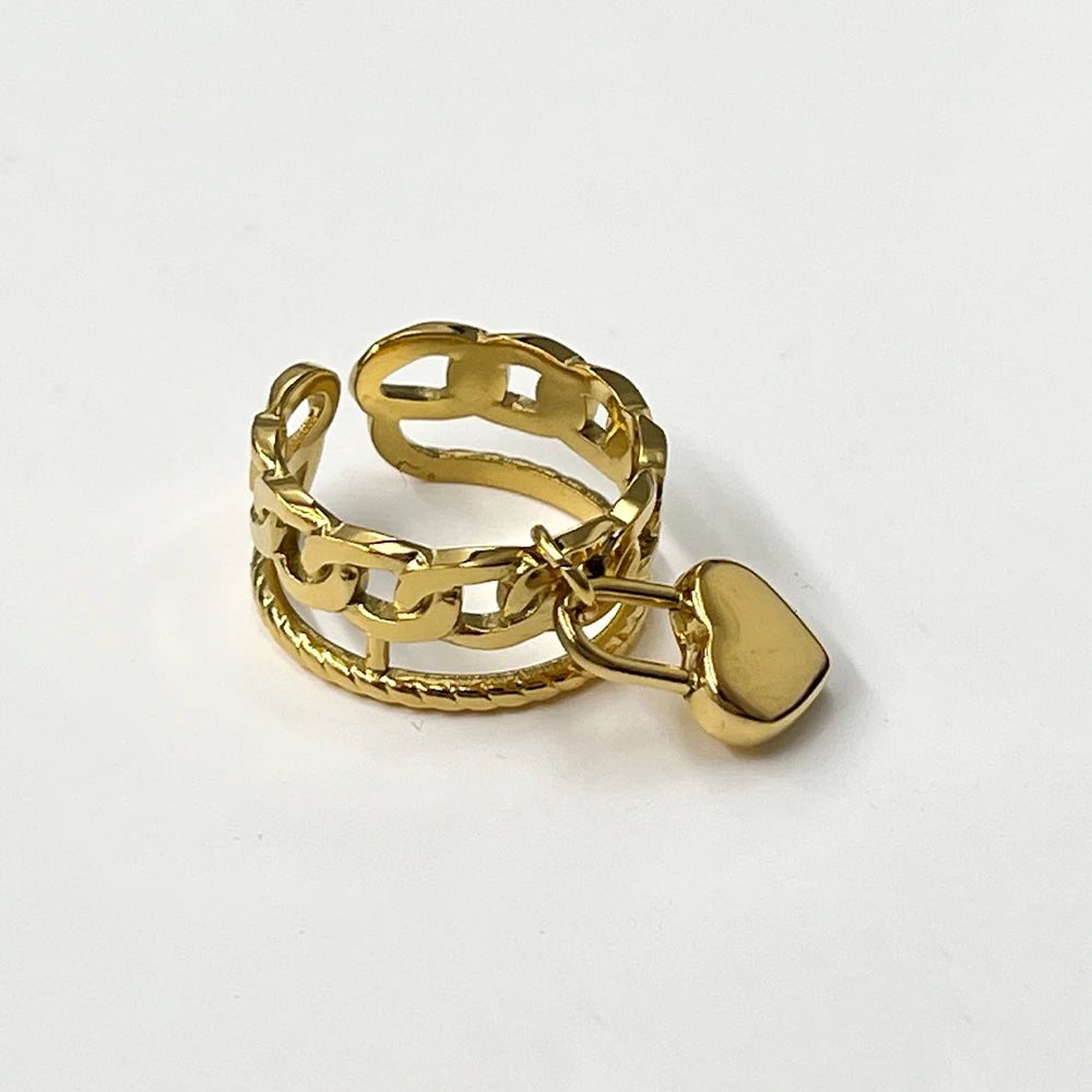 Stainless Steel Rings Open Rings For Women Rings Wide Ring Colorful Geometry Chain Female Rings Jewelry Party Gift Wholesale - She Vibess By C2P