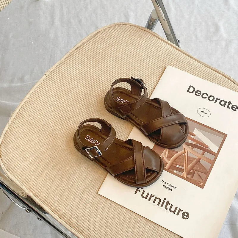 Girl's T-strap Shoes Hollow Out British Style Soft Classic Children Mary Janes 23-34 Infant Round Toe Flat Summer Kids Sandals - She Vibess By C2P