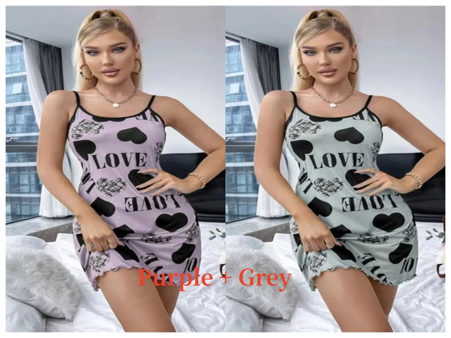 Summer New Women's Nightgown Beauty Back Thin Section Of Home Wear Sexy Halter Short Skirt Love Cartoon Cute Printing Pajamas - She Vibess By C2P