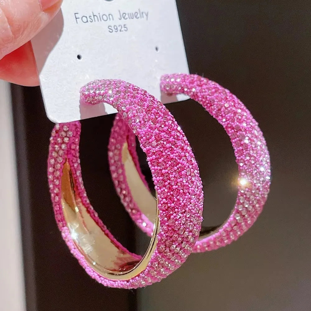 Exaggerate Shiny Rhinestones Big Hoop Earrings Geometric Round Unique Crystal Earrings Jewelry Accessories Jewelry Gifts - She Vibess By C2P