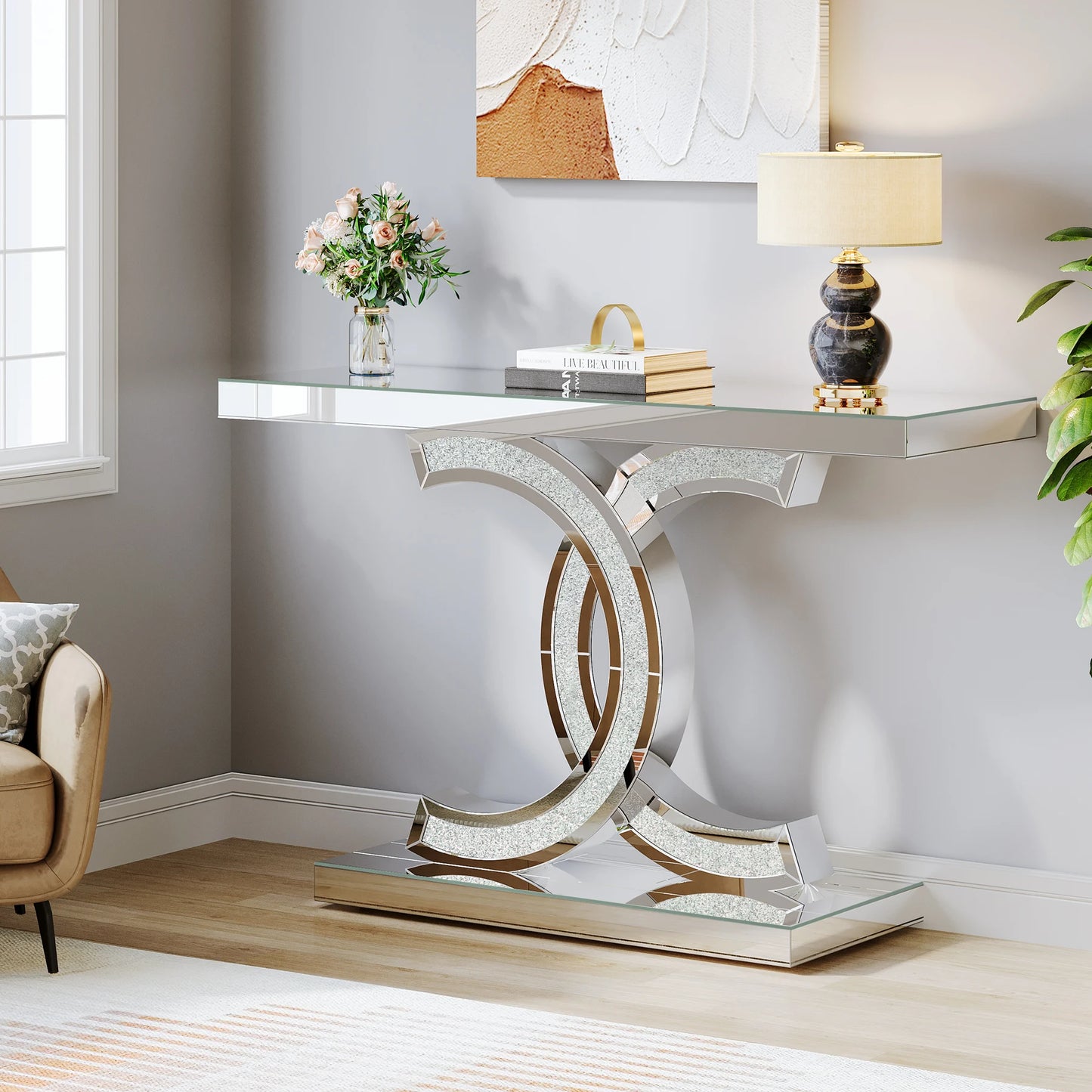 Tribesigns Gold Entryway Table, Modern 39-Inch Console Faux Marble Narrow Wood Sofa with Geometric Metal Legs - She Vibess By C2P