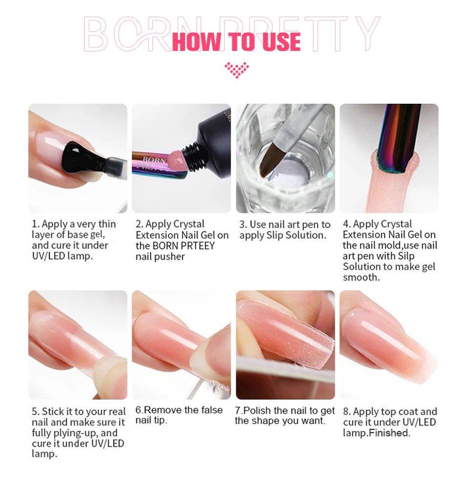 BORN PRETTY 30ml Glitter Acrylic Gel Finger Extension Nail Polish Silver Pink Extension Gel Polish Soak Off Nail Slip Solution - She Vibess By C2P