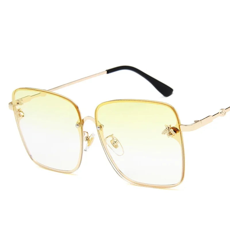 2024 New Fashion Lady Oversized Rimless Square Bee Sunglasses Women Men Small Glasses Gradient Sun Glasses Female UV400 - She Vibess By C2P