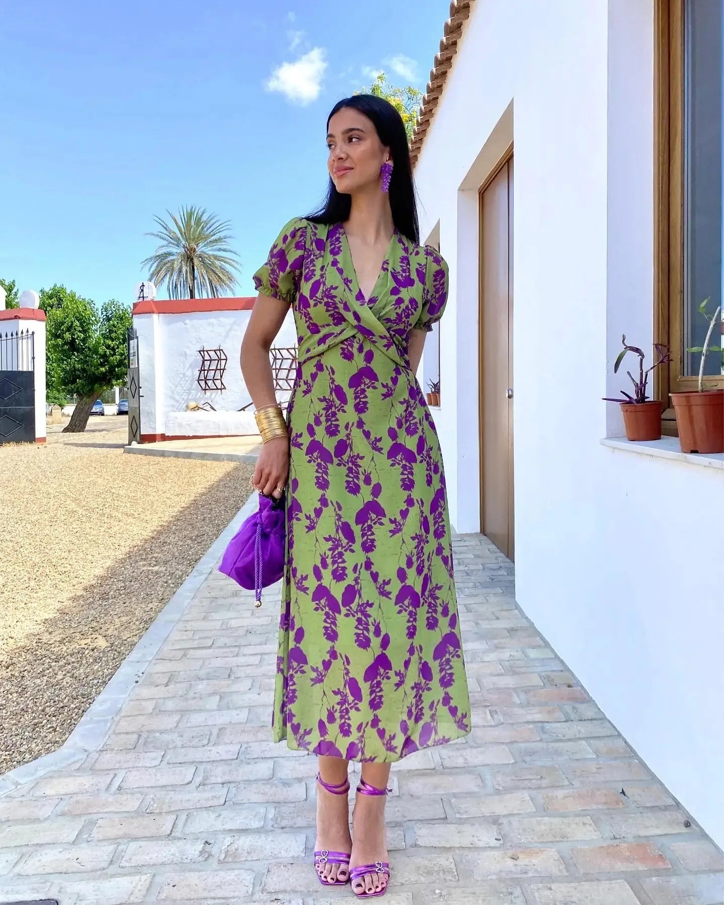 Summer Short Sleeve Print Long Dress Women Elegant Party Sexy Slim V Neck Green Dresses Elegantes Street Evening Vestidos - She Vibess By C2P