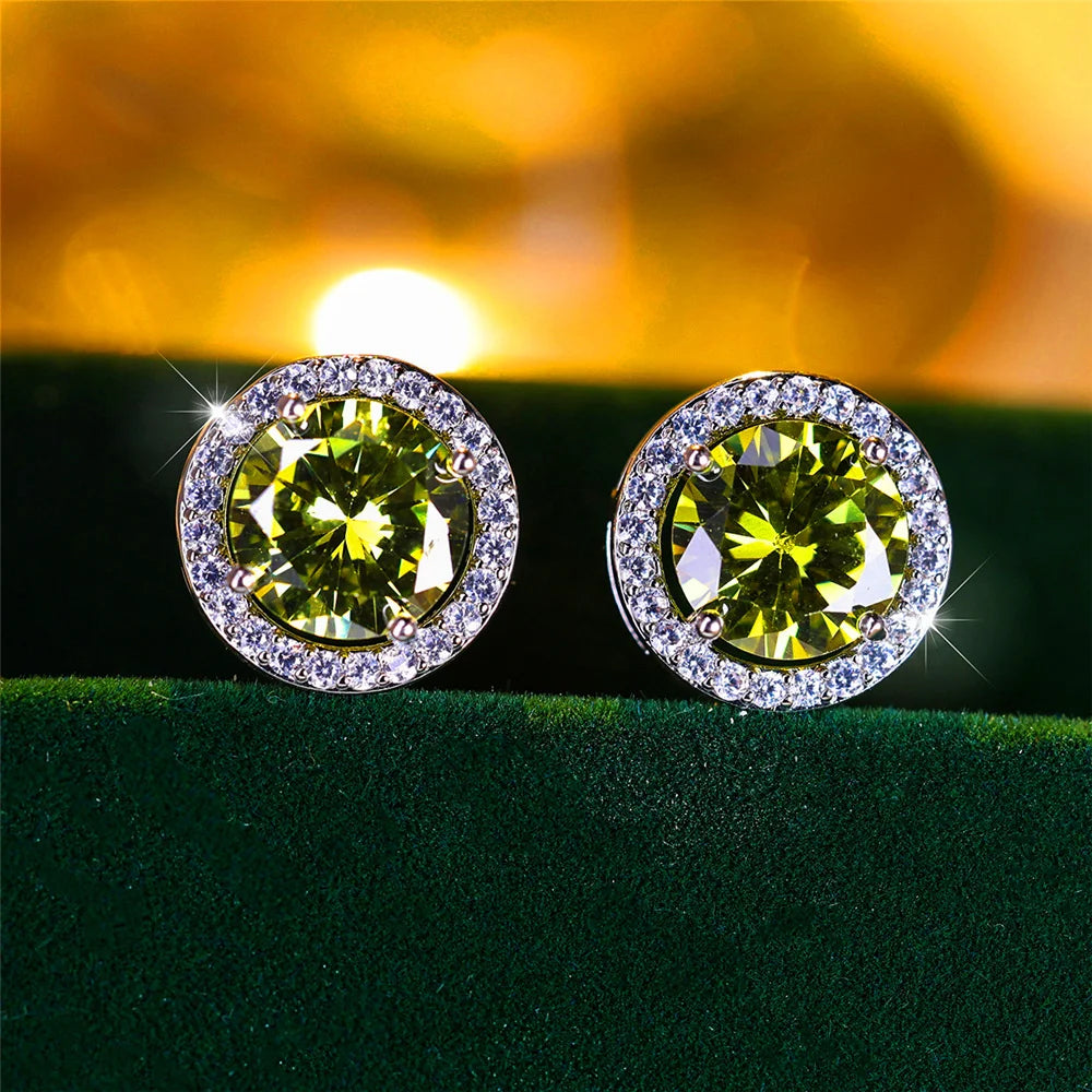 Luxury Female Crystal Purple Blue Green Round Stud Earrings Silver Color Wedding Jewelry For Women - She Vibess By C2P