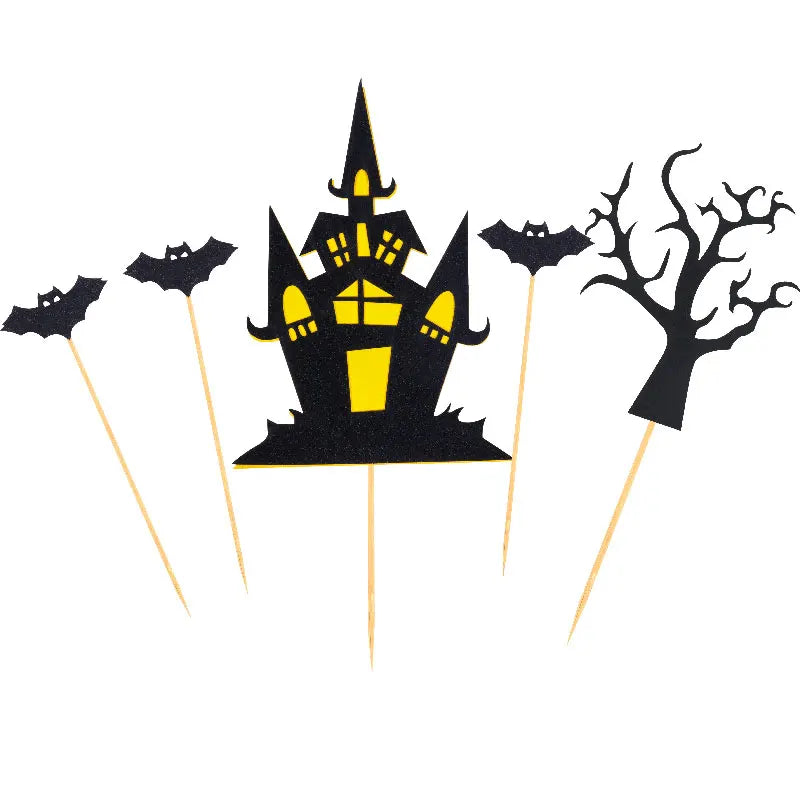 Halloween Cake Top Decoration DIY Cake Topper Castle Witch Pumpkin Cake Insert Flag Halloween Party Atmosphere Supplies - She Vibess By C2P