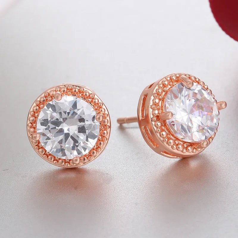 LXOEN Fashion White Clear 8mm Round Cubic Zircon Stud Earrings For Women Wedding Jewelry Trendy Crystal Earrings brinco Gift - She Vibess By C2P