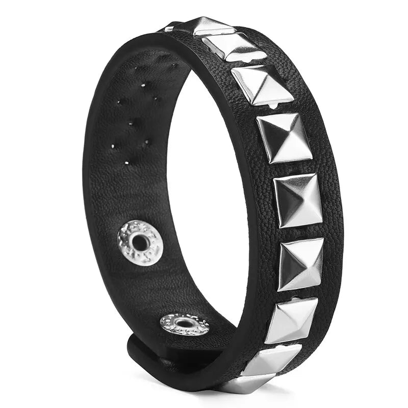 Y2K Wrist Fashion Square Bead Rivet Wrist Strap Personalized Retro Pyramid Punk PU Jewelry Bracelet Belt Strap Suitable for Men Women - She Vibess By C2P