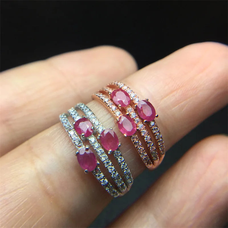 Wedding Ring for Women Real Pure 925 Sterling Silver Natural Ruby Genuine Gemstone Rose Gold Jewelry Birthstone Engagement - She Vibess By C2P