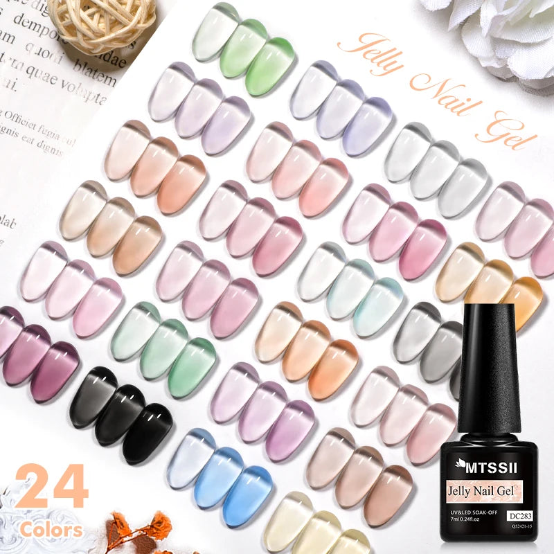 Mtssii 7ml Jelly Nude Gel Polish Translucent Pink Milky White Nail Gel Manicure UV LED Semi Permanent Soak Off Nail Polish - She Vibess By C2P