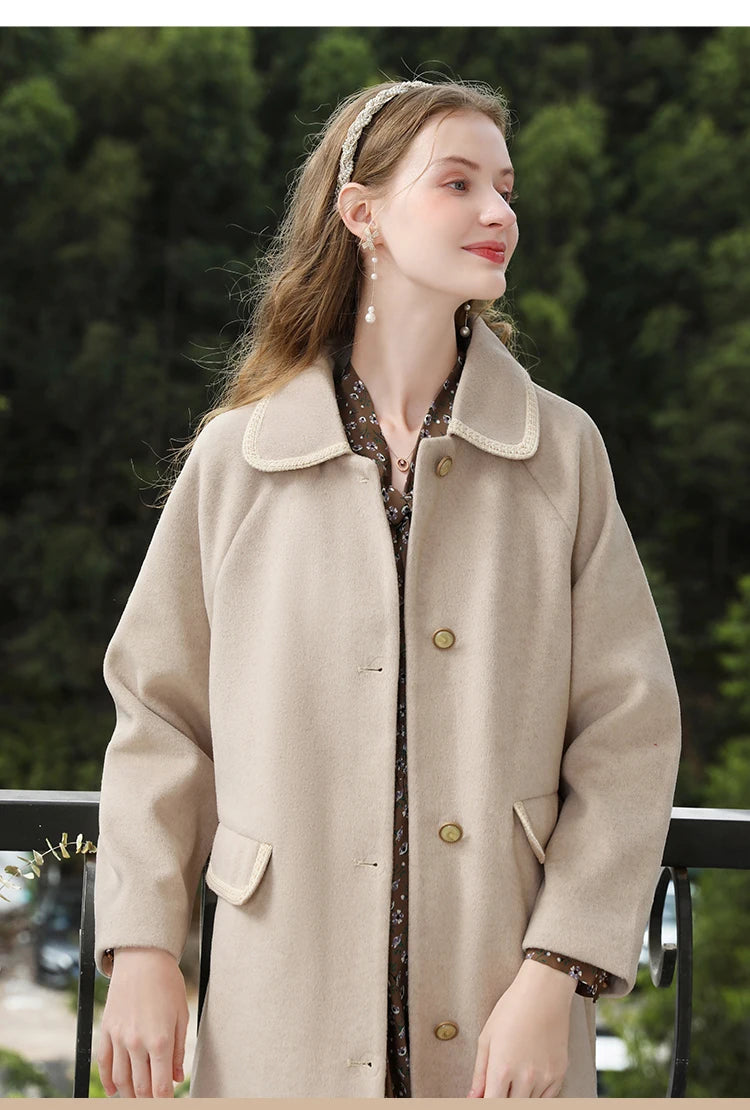I BELIEVE YOU Fall Clothes 2024 Women Apricot Color Long Styles Woolen Coat Turn-down Collar Office Lady Jackets CMN235377A - She Vibess By C2P