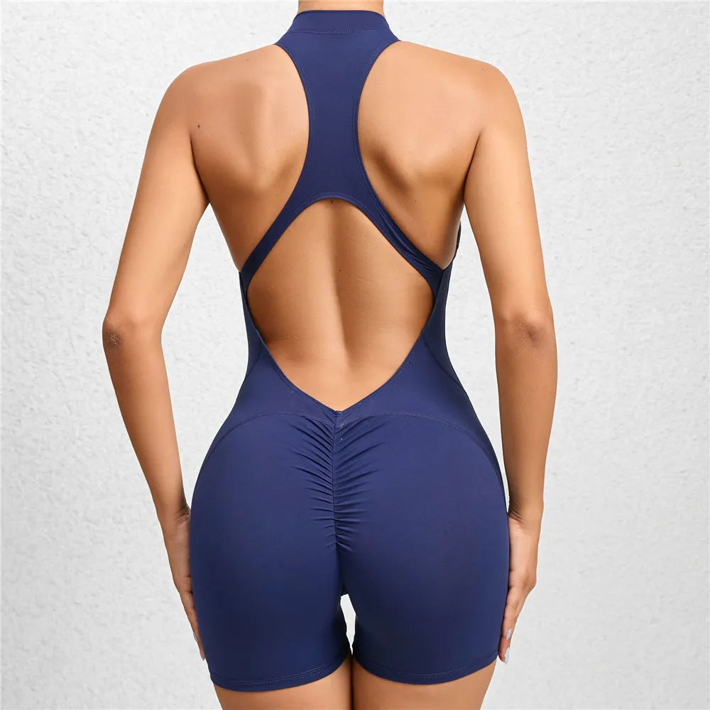 Yoga Women's Padded Workout Suit One-Piece Jumpsuit Workout Set Sports Fitness Overalls Gym Clothing Zipper Long Short 2025 New - She Vibess By C2P