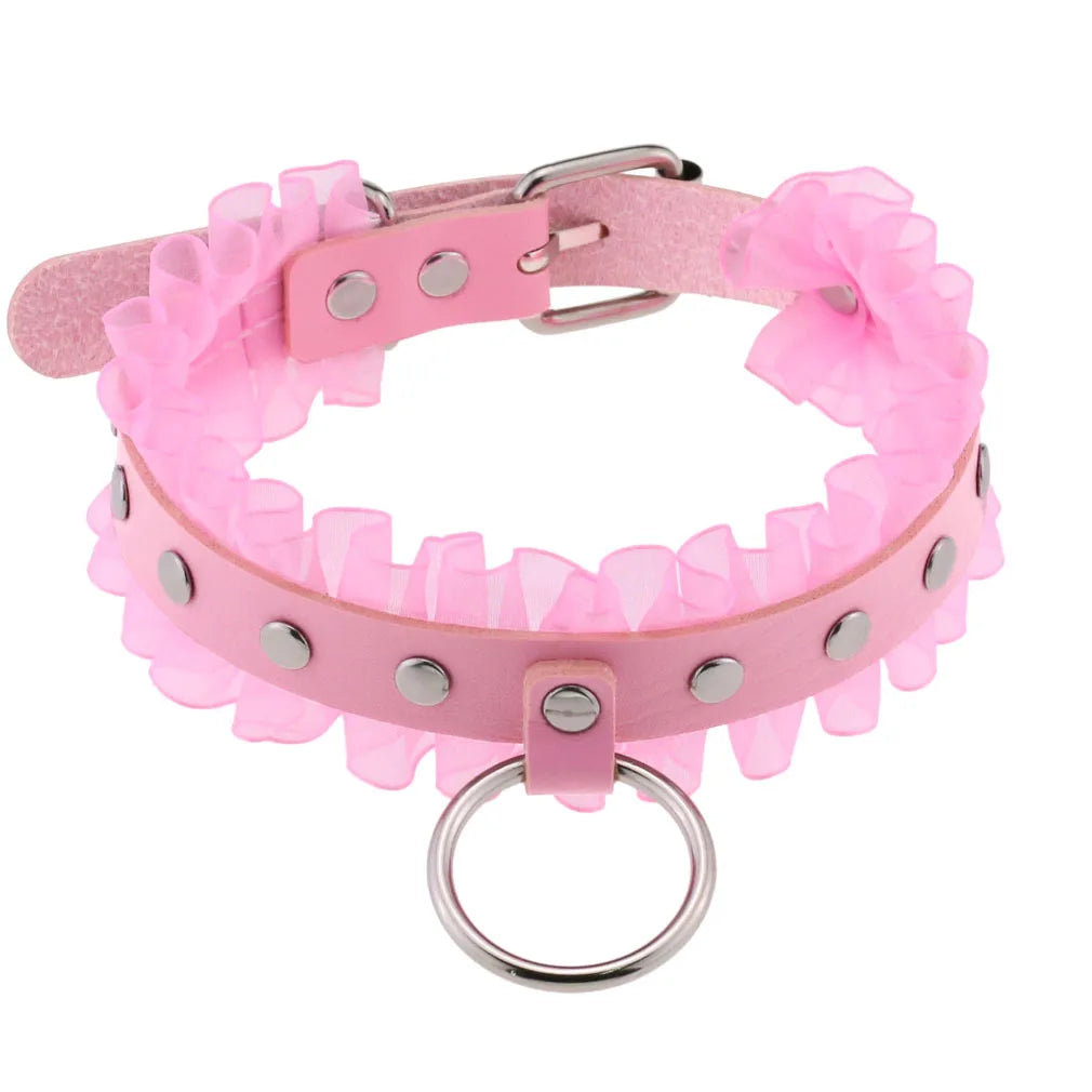 DIEZI Harajuku Pink PU Leather Star Heart Flower Choker Necklace Torques For Women Men Gothic Pink PU Leather -I’m Over 21 - She Vibess By C2P