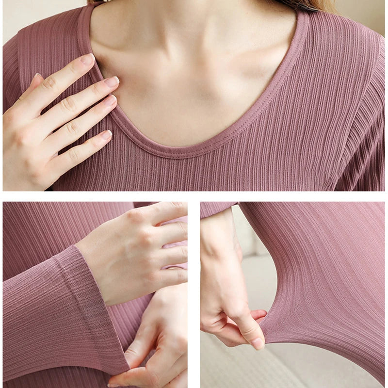 1 Set Warm Thermal Underwear Sexy Ladies Intimates Long Johns Women Shaped Sets Female Middle Collar Thermal Shaping Clothes - She Vibess By C2P
