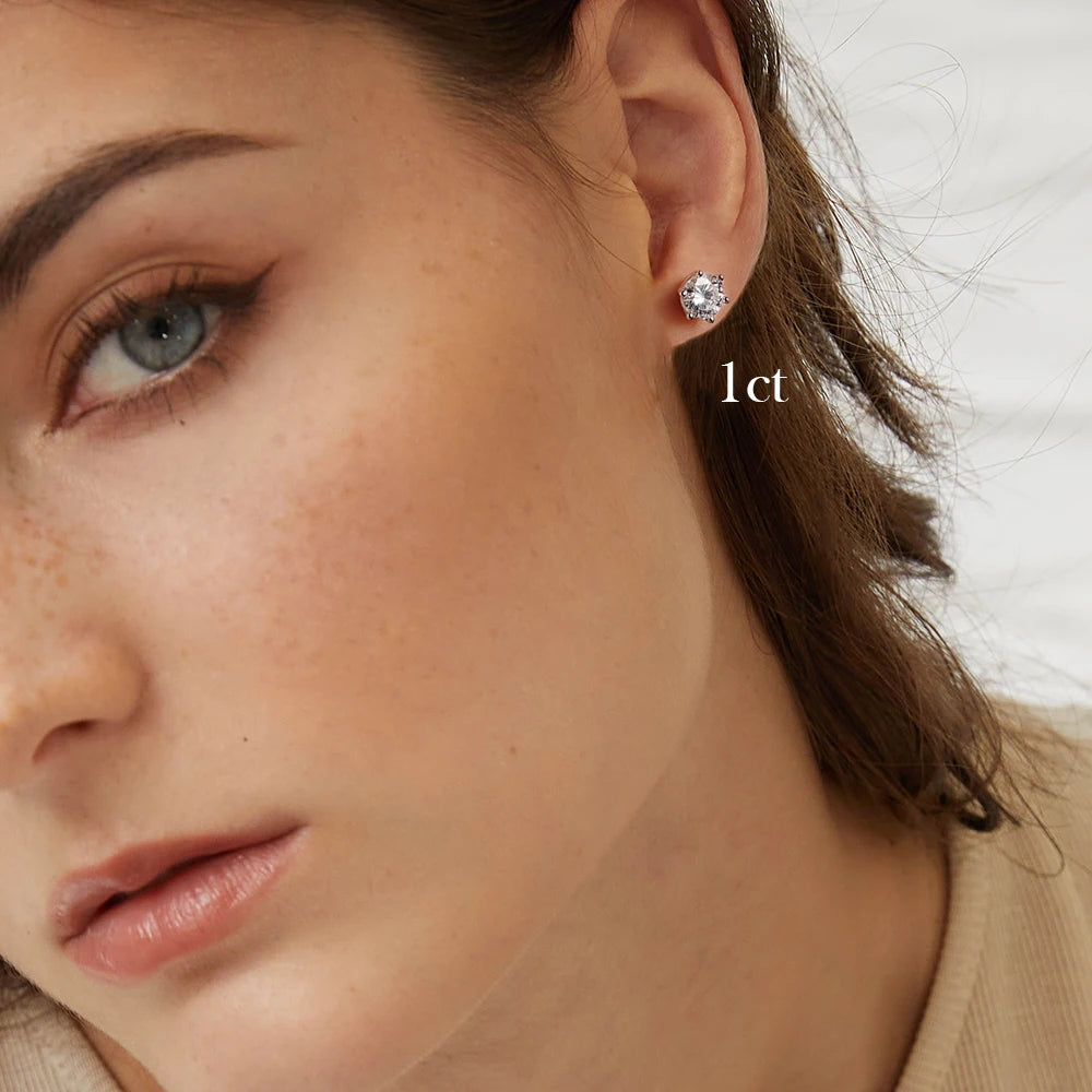 FEOBUR 0.2-2 Carat Moissanite Stud Earring Screw Backs S925 Silver Women Brilliant Diamond Ear Studs Party Fine Jewelry Gifts - She Vibess By C2P