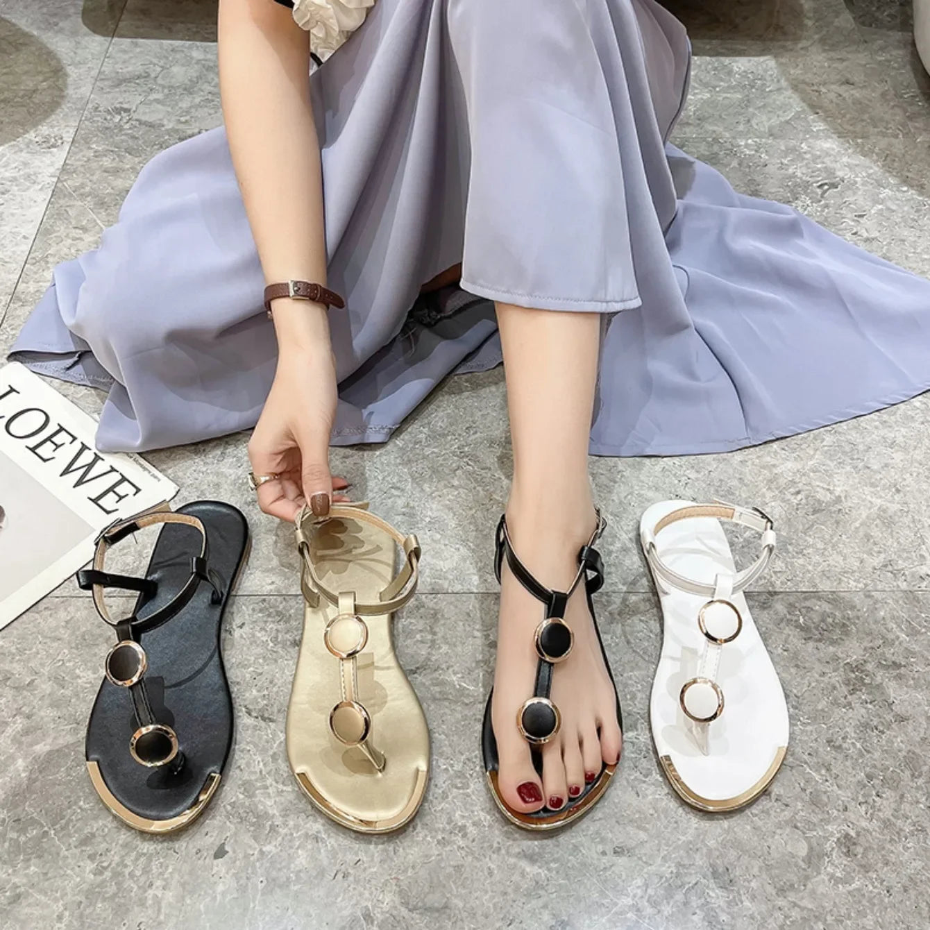 Women Sandals 2024 New Summer Casual Flat Sandals Flip Flops Luxury Designer Fashion Shoes Women Open Toe Daily Sandals Women - She Vibess By C2P