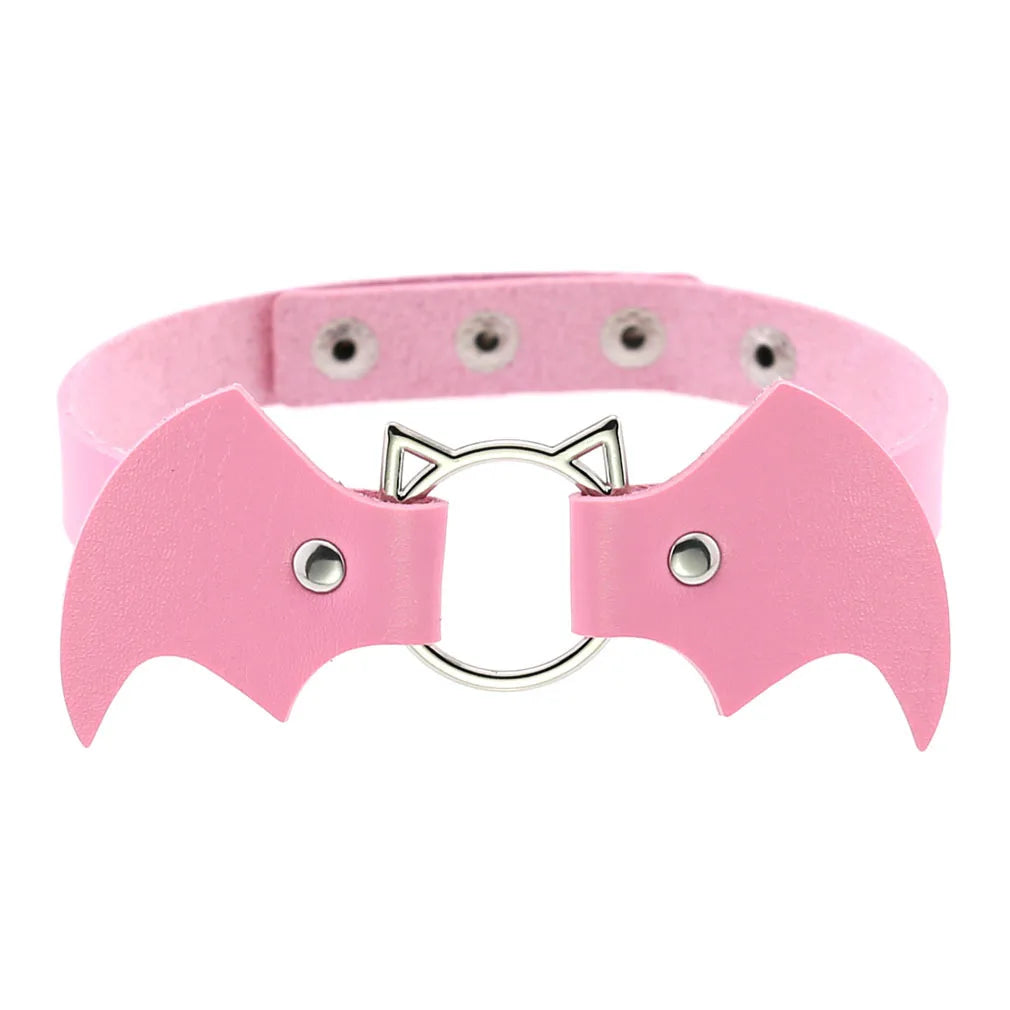 DIEZI Harajuku Pink PU Leather Star Heart Flower Choker Necklace Torques For Women Men Gothic Pink PU Leather -I’m Over 21 - She Vibess By C2P