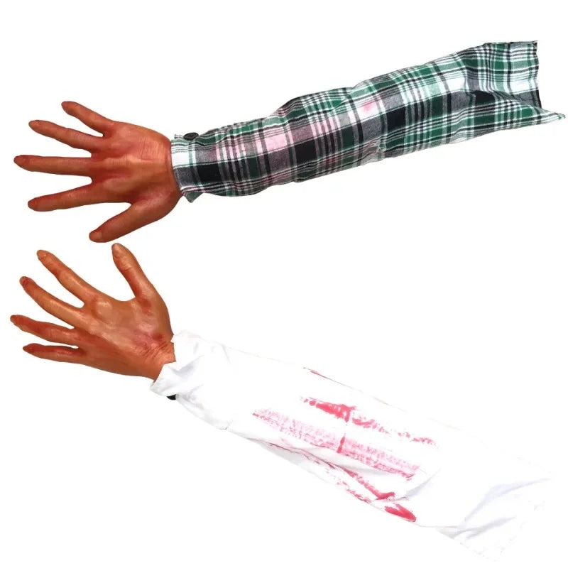 2025 Halloween Fake Human Arm Plastic Hands Bloody Dead Body Parts Outdoor Haunted House Scary Props Halloween Decorations - She Vibess By C2P