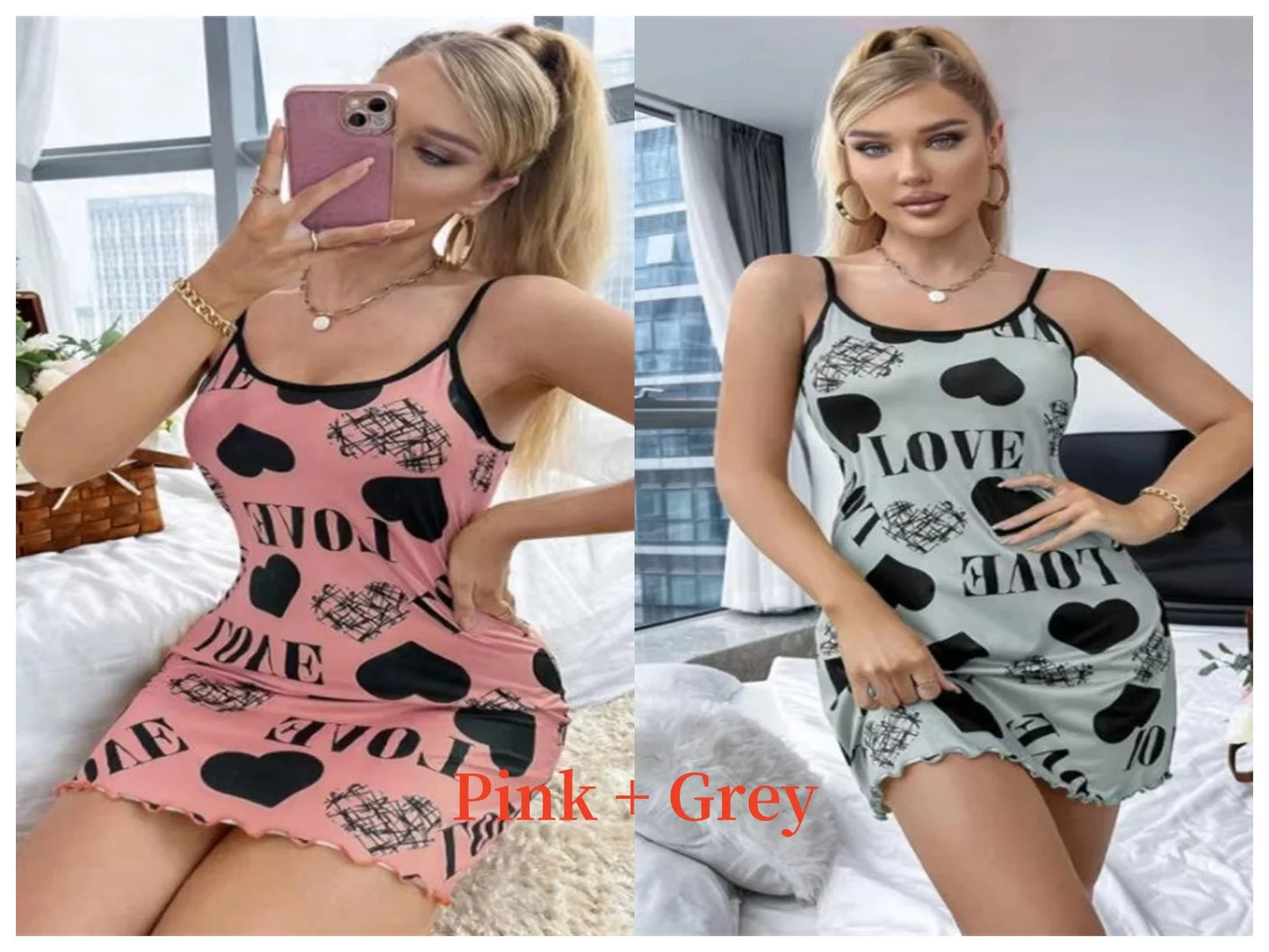 Summer New Women's Nightgown Beauty Back Thin Section Of Home Wear Sexy Halter Short Skirt Love Cartoon Cute Printing Pajamas - She Vibess By C2P